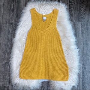 Yellow Knit Tank Top with Side Slits